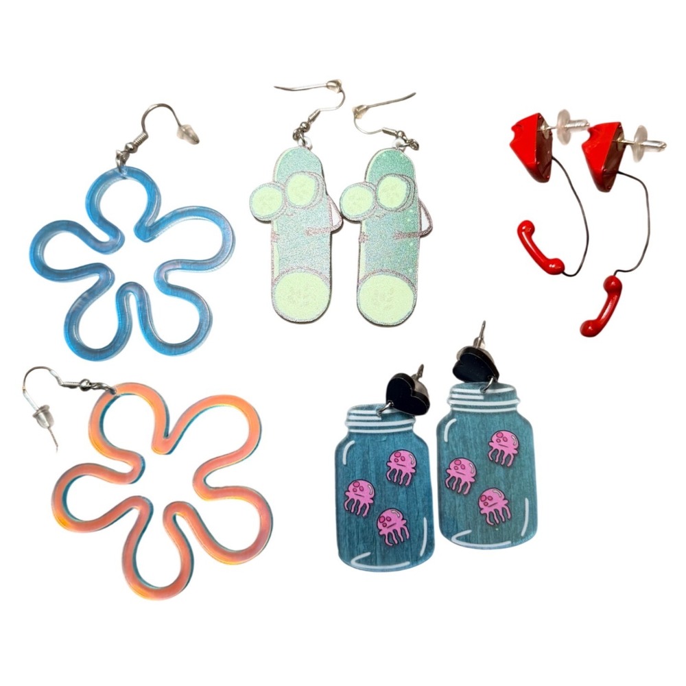 Novelty Earring Bundle Spongebob Flower Jellyfish Phone Cucumber Set